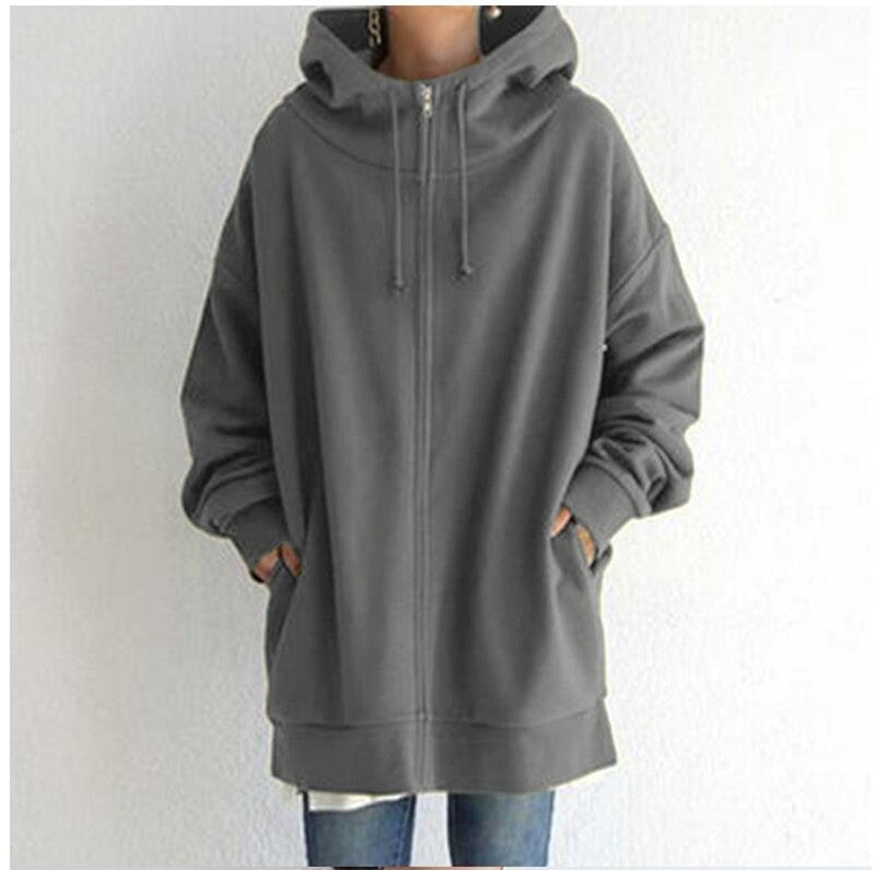 Oversized Hoodie Damen mit Kapuze und praktischen Reißverschluss - 2 - Annoboutique