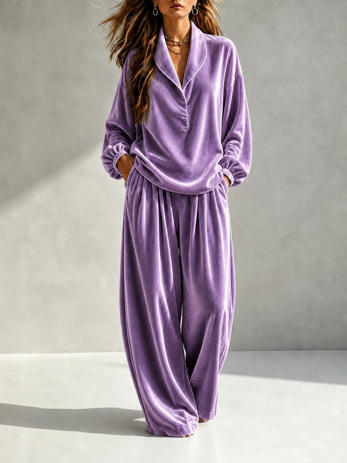 Lounge Set Damen mit Langarmoberteil und weiten Hosen für entspannte Tage - 3 - Annoboutique