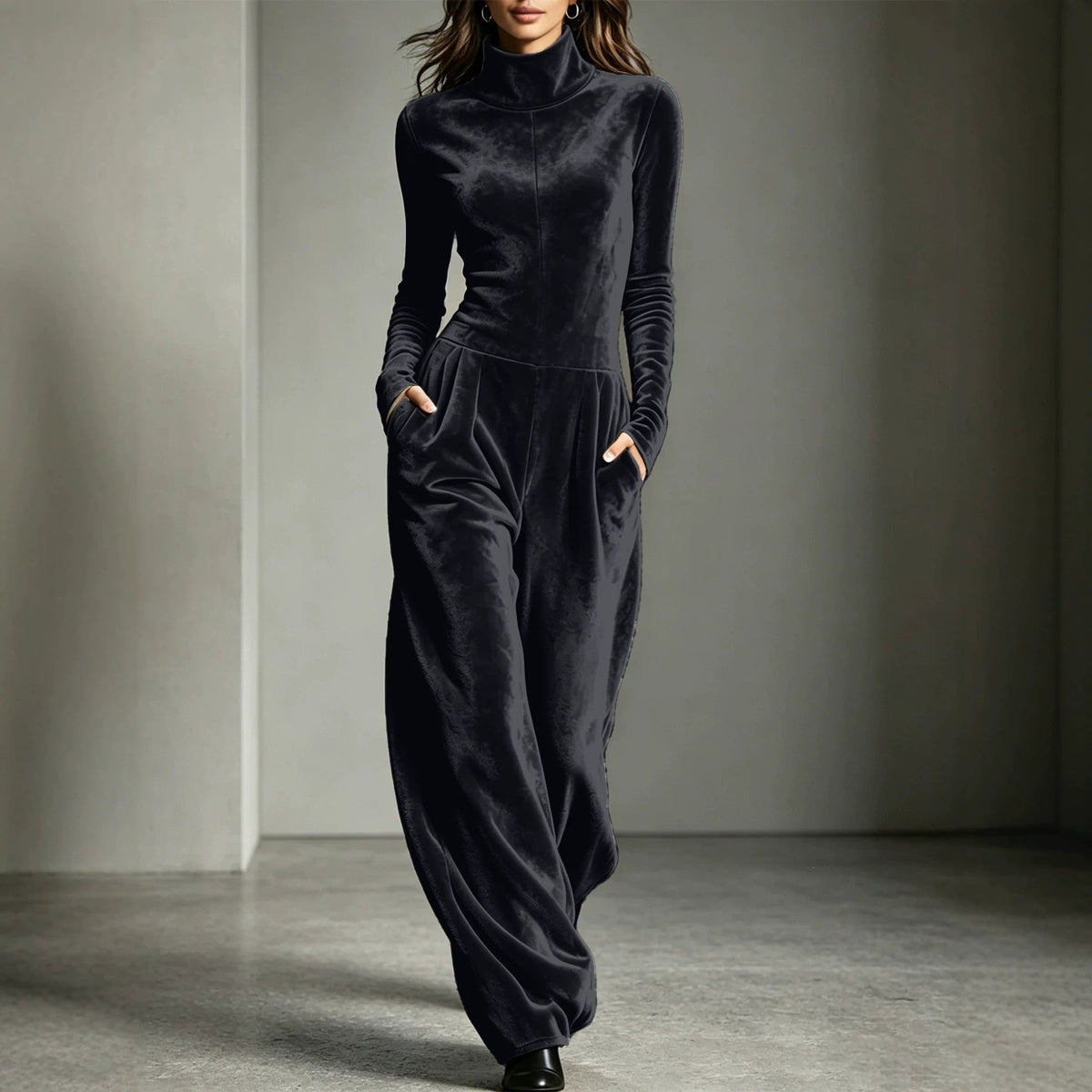Eleganter Damen-Jumpsuit mit Stehkragen und langen Ärmeln im lässigen Schnitt - 2 - Annoboutique