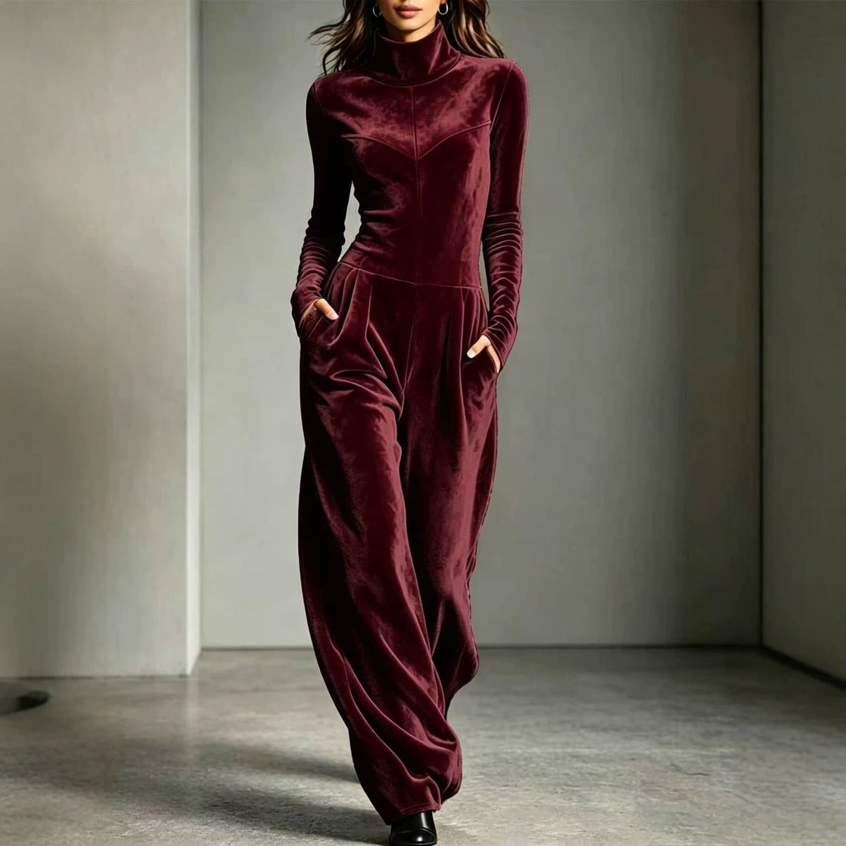 Eleganter Damen-Jumpsuit mit Stehkragen und langen Ärmeln im lässigen Schnitt - 3 - Annoboutique