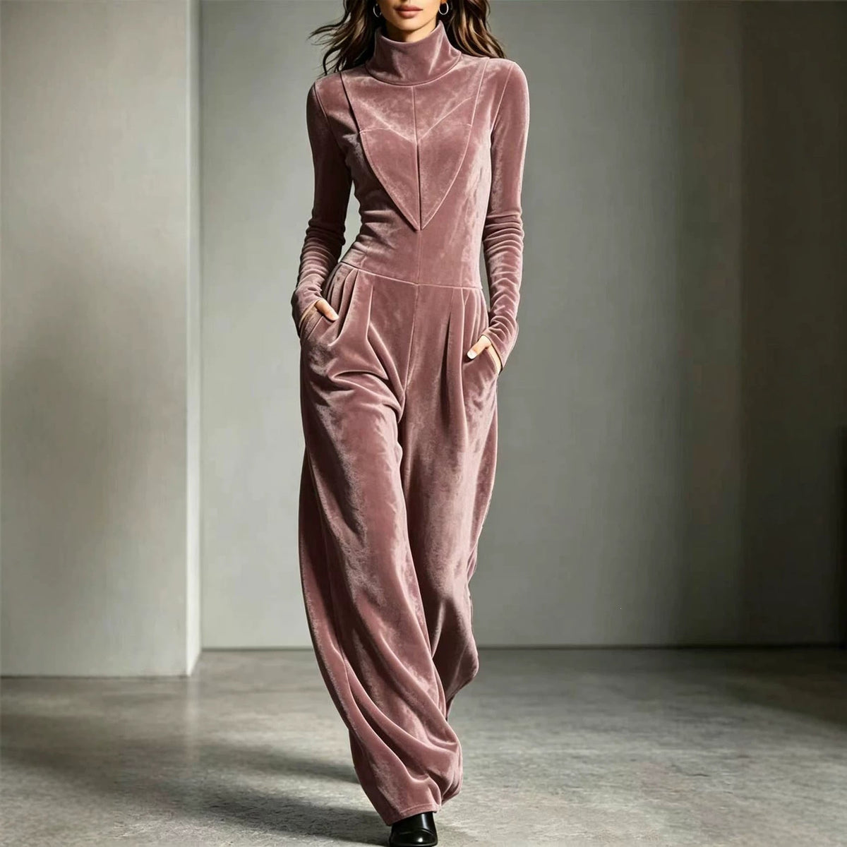 Eleganter Damen-Jumpsuit mit Stehkragen und langen Ärmeln im lässigen Schnitt - 4 - Annoboutique