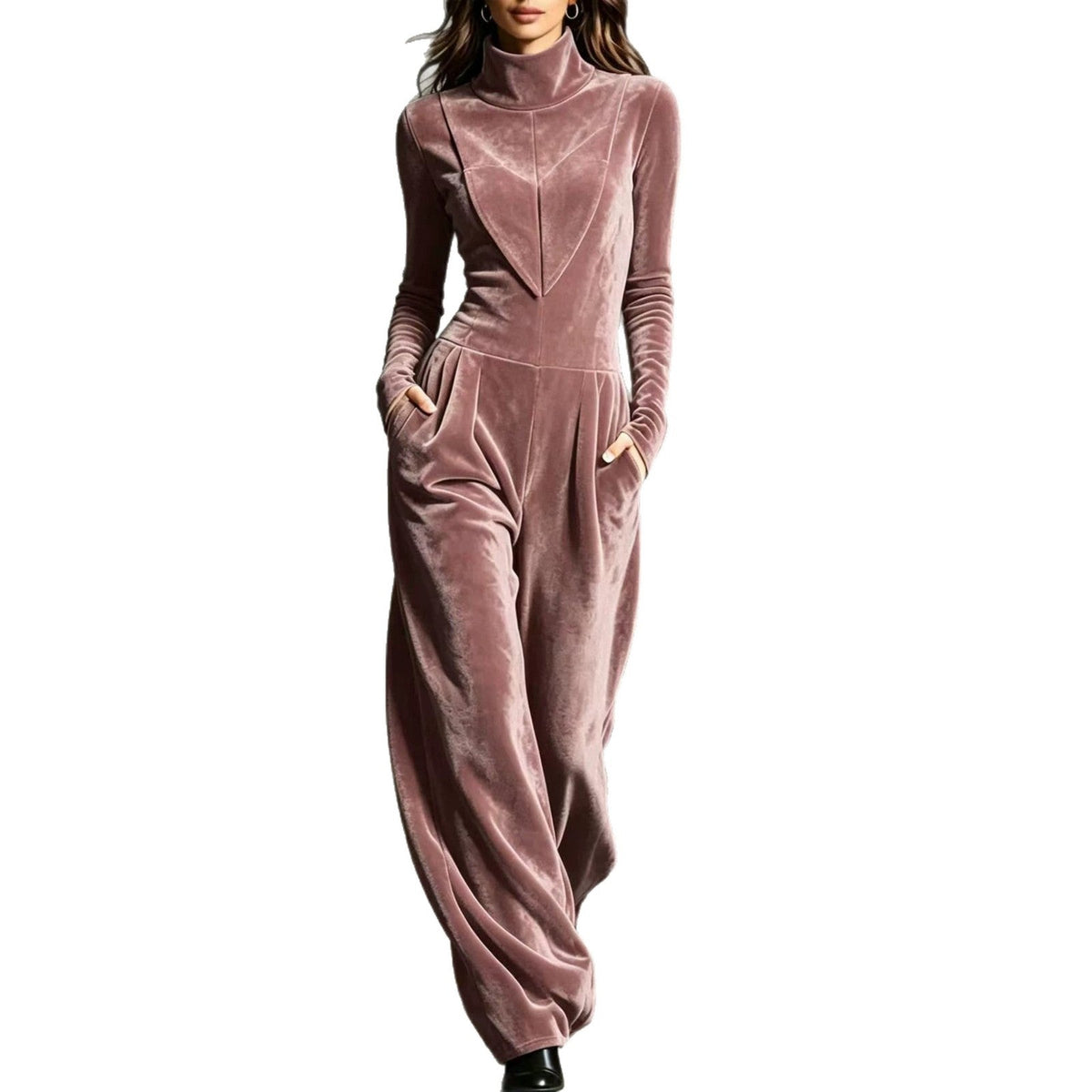 Eleganter Damen-Jumpsuit mit Stehkragen und langen Ärmeln im lässigen Schnitt - 6 - Annoboutique