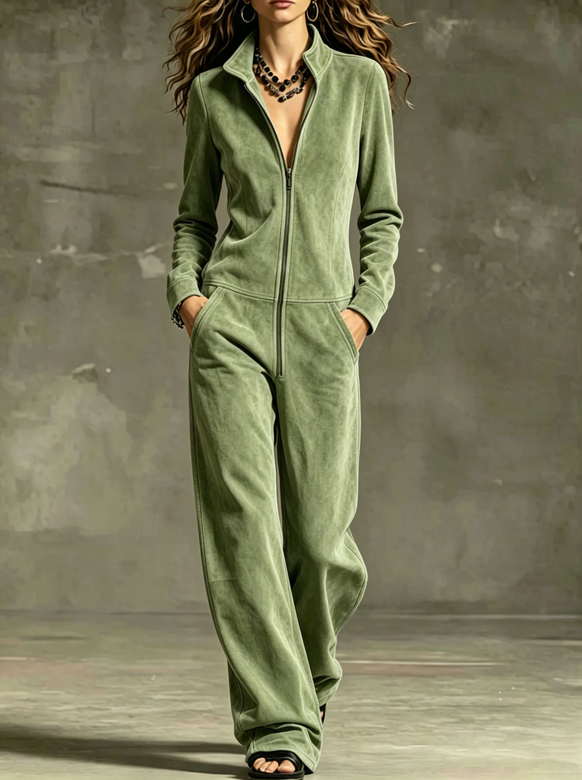 Damen-Jumpsuit mit hohem Kragen und weitem Schnitt - 2 - Annoboutique
