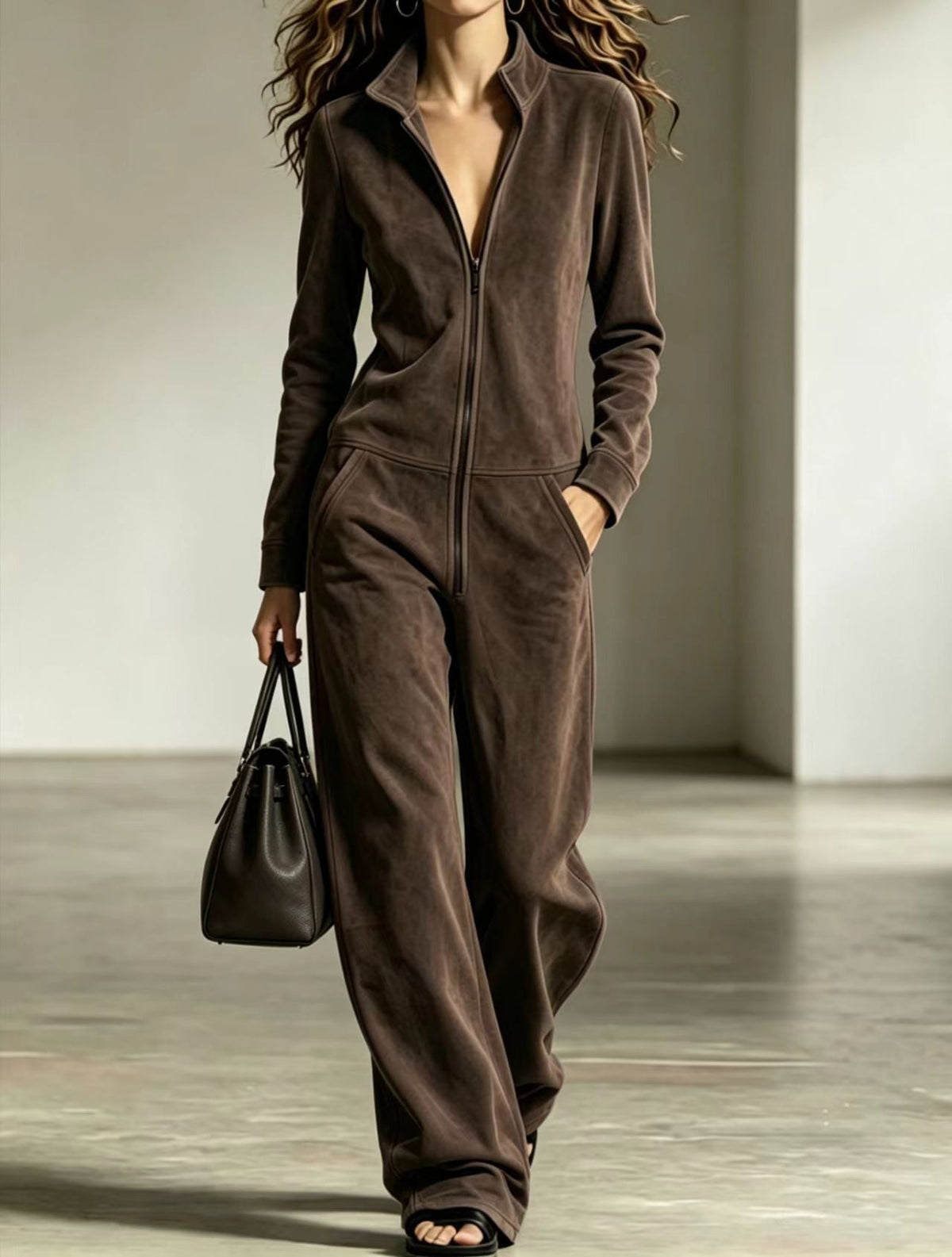 Damen-Jumpsuit mit hohem Kragen und weitem Schnitt - 4 - Annoboutique