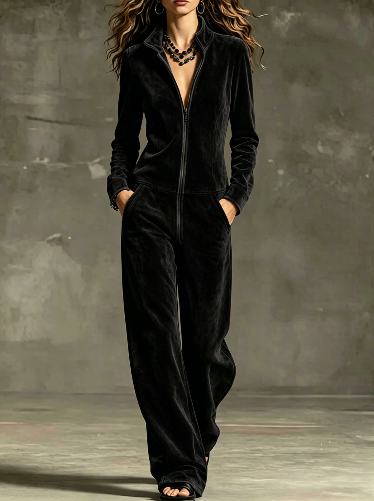 Damen-Jumpsuit mit hohem Kragen und weitem Schnitt - 11 - Annoboutique