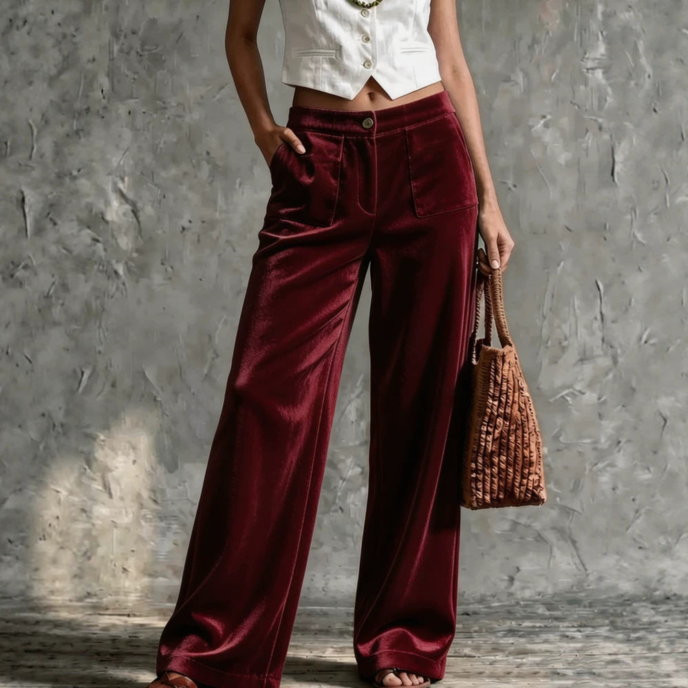 Weite Hosen Damen mit Hohem Bund und Praktischen Taschen - 1 - Annoboutique