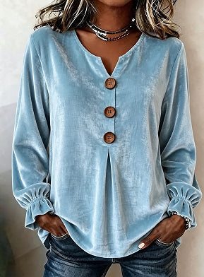 Damenbluse mit V-Ausschnitt und Knopfverschluss – lässiger Schnitt - 5 - Annoboutique