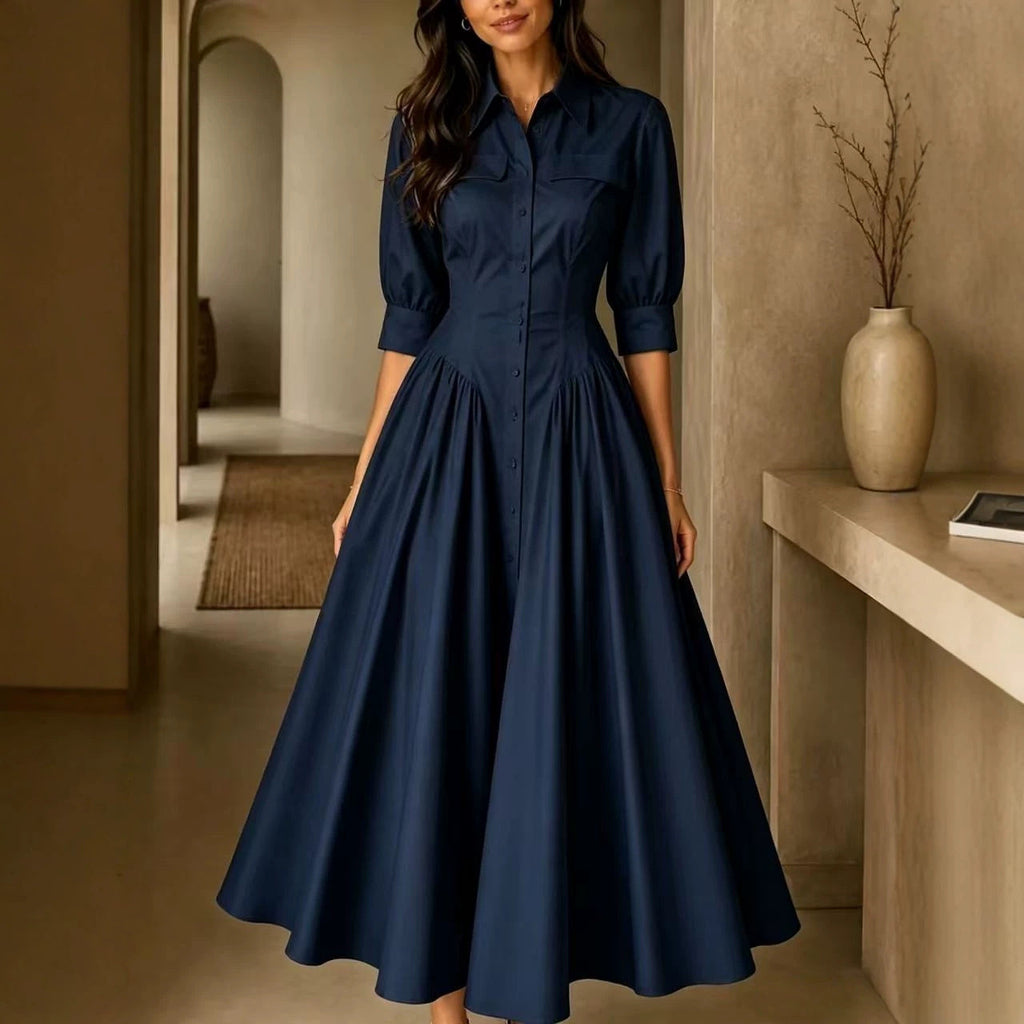 Hemdblusenkleid Damen mit taillierter Silhouette und Halbarm - 1 - Annoboutique