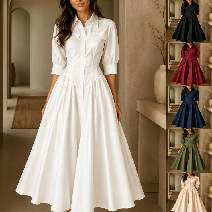 Hemdblusenkleid Damen mit taillierter Silhouette und Halbarm - 2 - Annoboutique