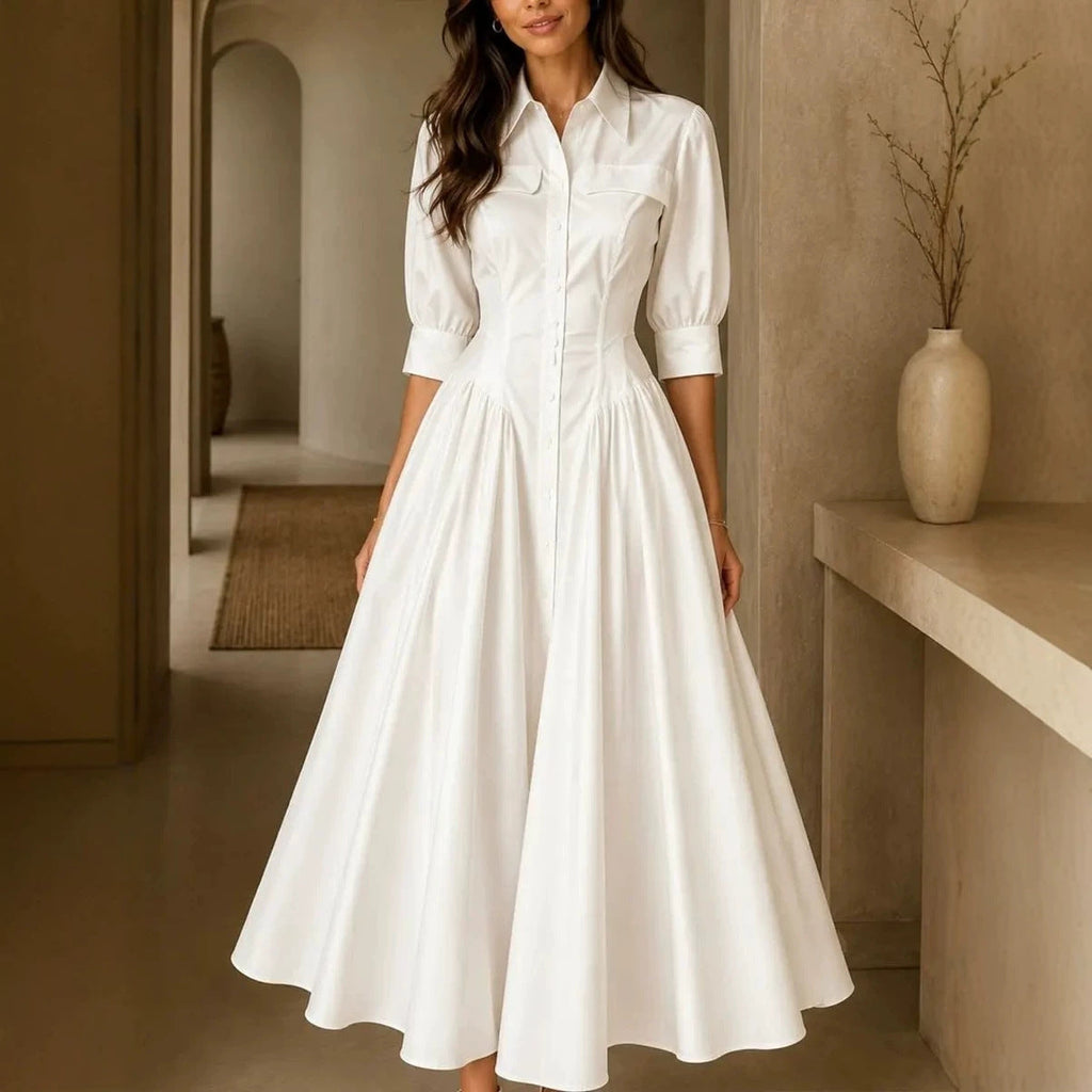 Hemdblusenkleid Damen mit taillierter Silhouette und Halbarm - 4 - Annoboutique