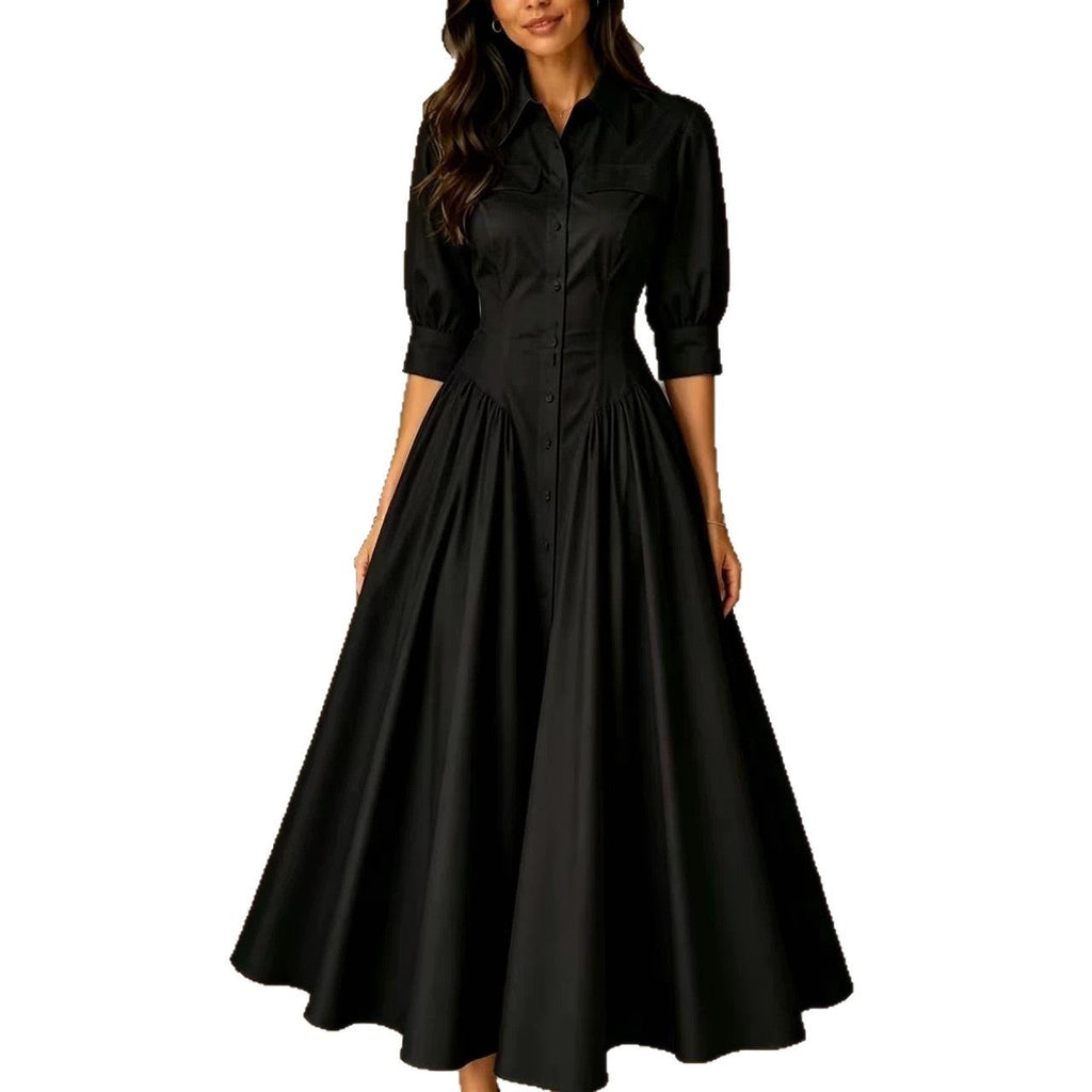 Hemdblusenkleid Damen mit taillierter Silhouette und Halbarm - 9 - Annoboutique