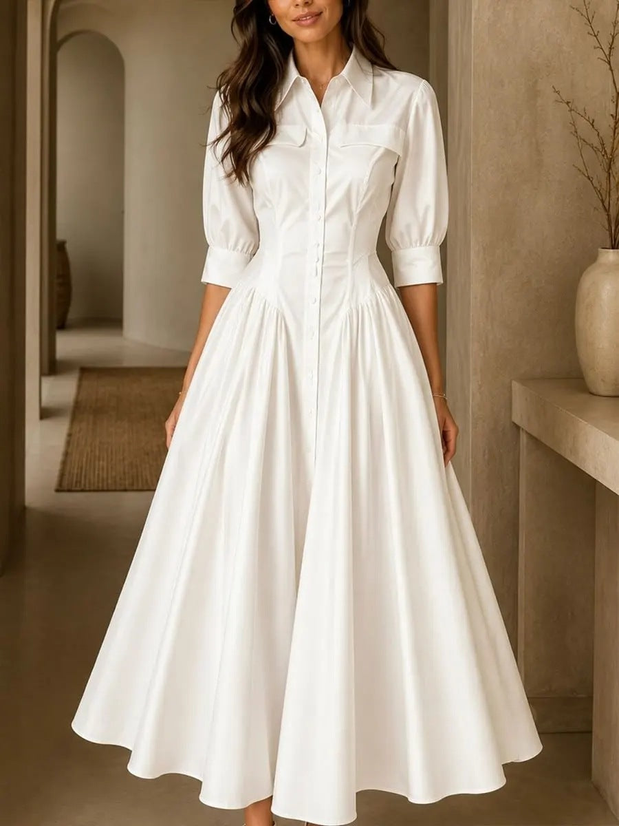 Hemdblusenkleid Damen mit taillierter Silhouette und Halbarm - 11 - Annoboutique
