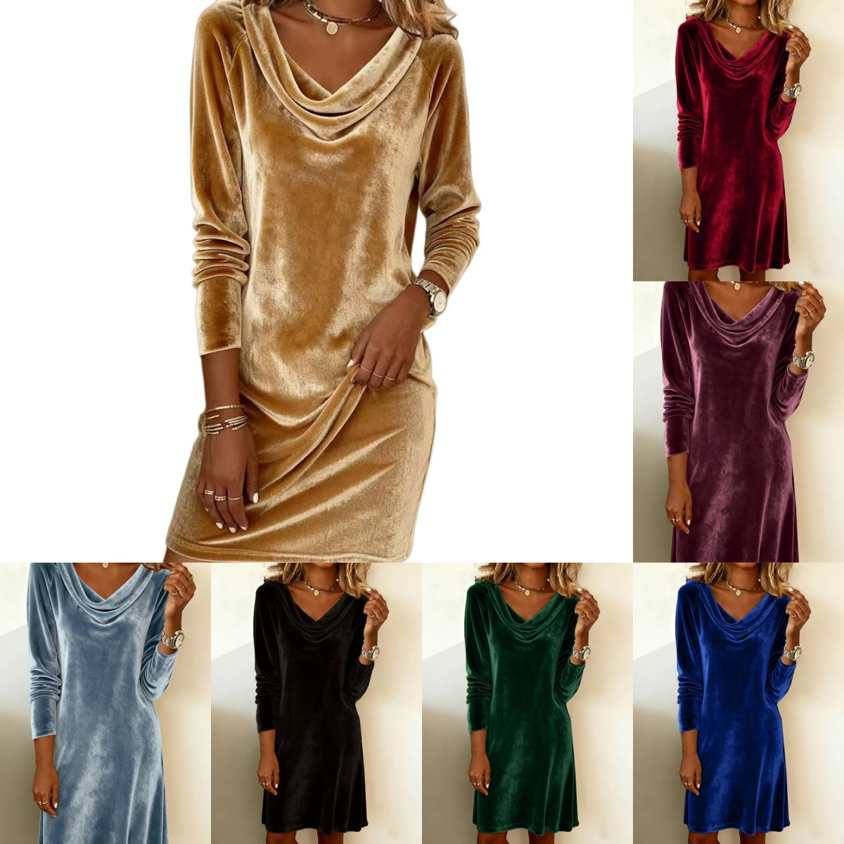 Wickelkleid Damen mit V-Ausschnitt und langen Ärmeln, in verschiedenen Farben - 3 - Annoboutique
