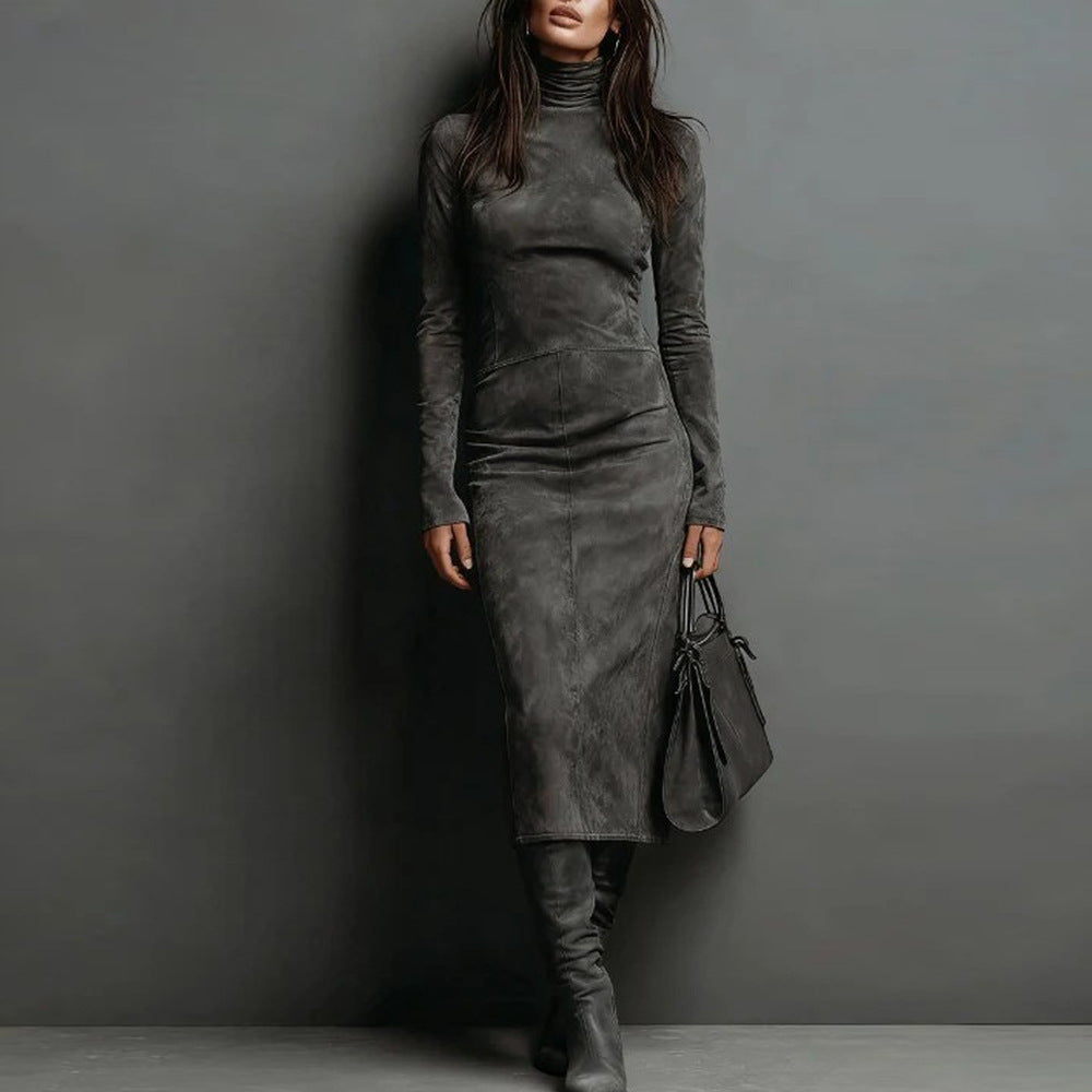 Maxikleid Damen mit Rollkragen und figurbetonter Silhouette - 10 - Annoboutique