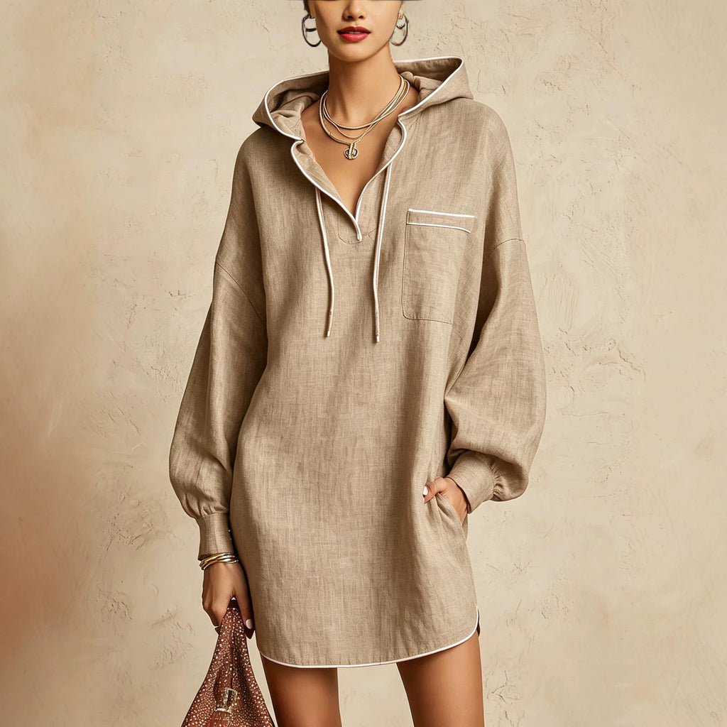 Hemdblusenkleid Damen mit Kapuze und langen Ärmeln für lässige Looks - 1 - Annoboutique
