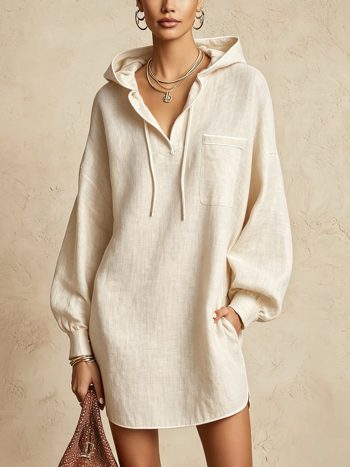 Hemdblusenkleid Damen mit Kapuze und langen Ärmeln für lässige Looks - 9 - Annoboutique