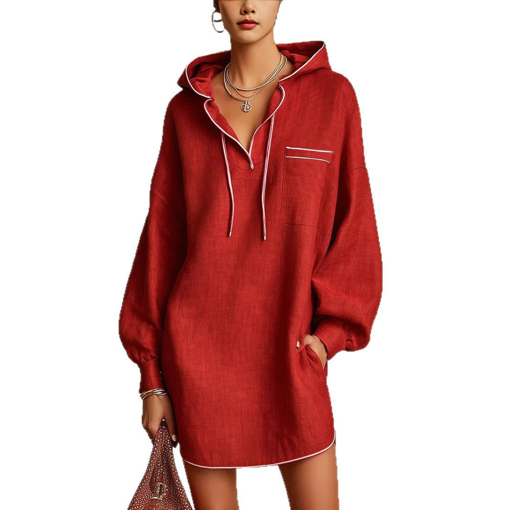 Hemdblusenkleid Damen mit Kapuze und langen Ärmeln für lässige Looks - 11 - Annoboutique