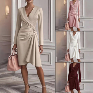 Wickelkleid Damen mit V-Ausschnitt und taillierter Silhouette - 7 - Annoboutique