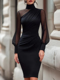 Abendkleid Damen mit Wickelschnitt und langen Puffärmeln - 1 - Annoboutique