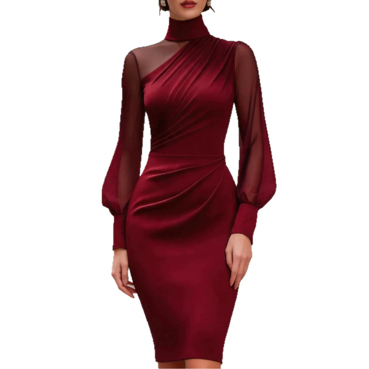 Abendkleid Damen mit Wickelschnitt und langen Puffärmeln - 9 - Annoboutique