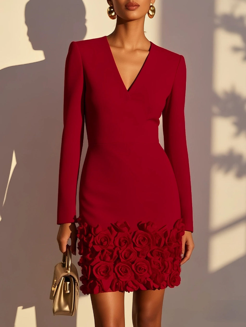 Mini Kleid Damen mit V-Ausschnitt und floralem Design - 8 - Annoboutique