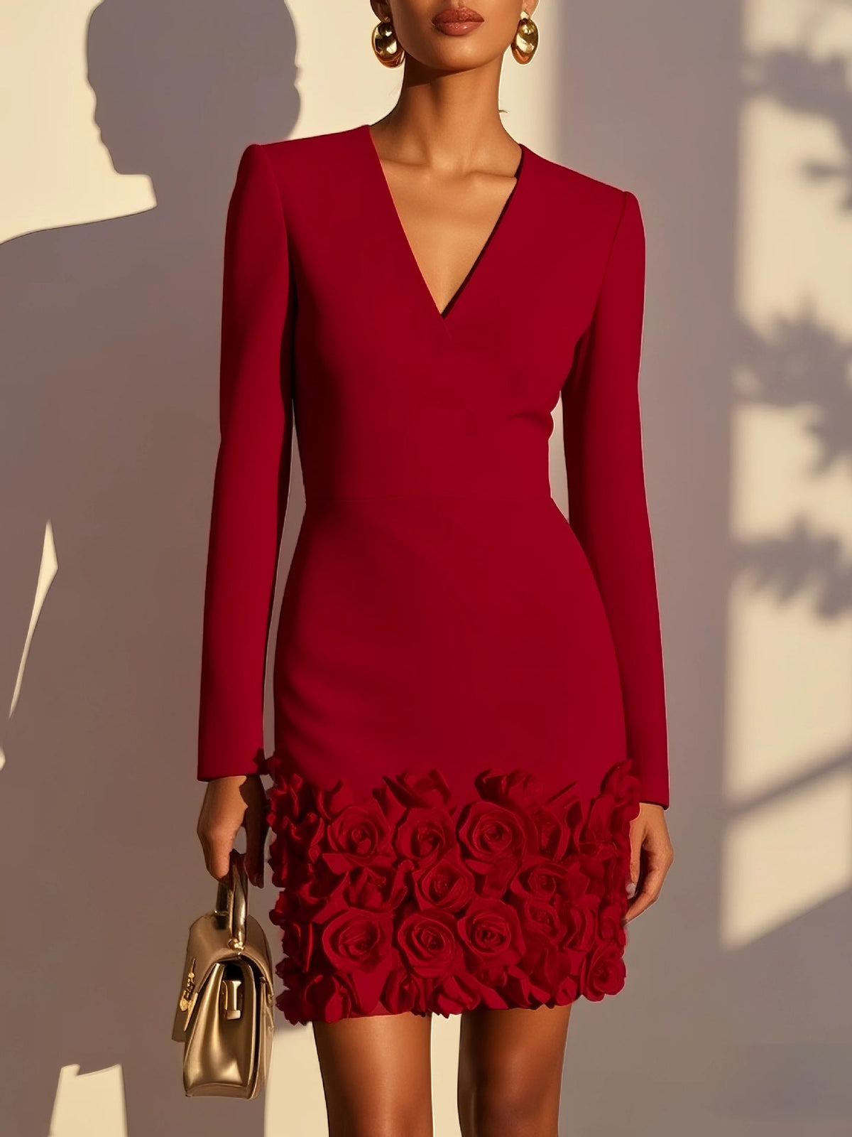 Mini Kleid Damen mit V-Ausschnitt und floralem Design - 8 - Annoboutique