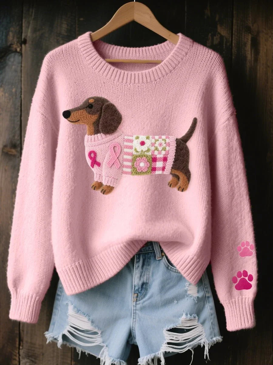 Damen Pullover mit Dackel-Motiv und Rundhalsausschnitt - 1 - Annoboutique