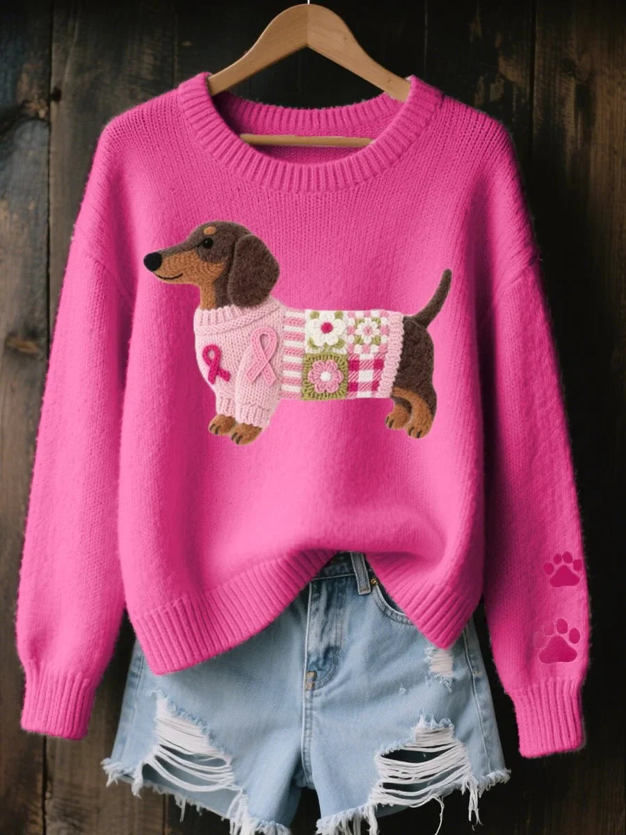 Damen Pullover mit Dackel-Motiv und Rundhalsausschnitt - 2 - Annoboutique