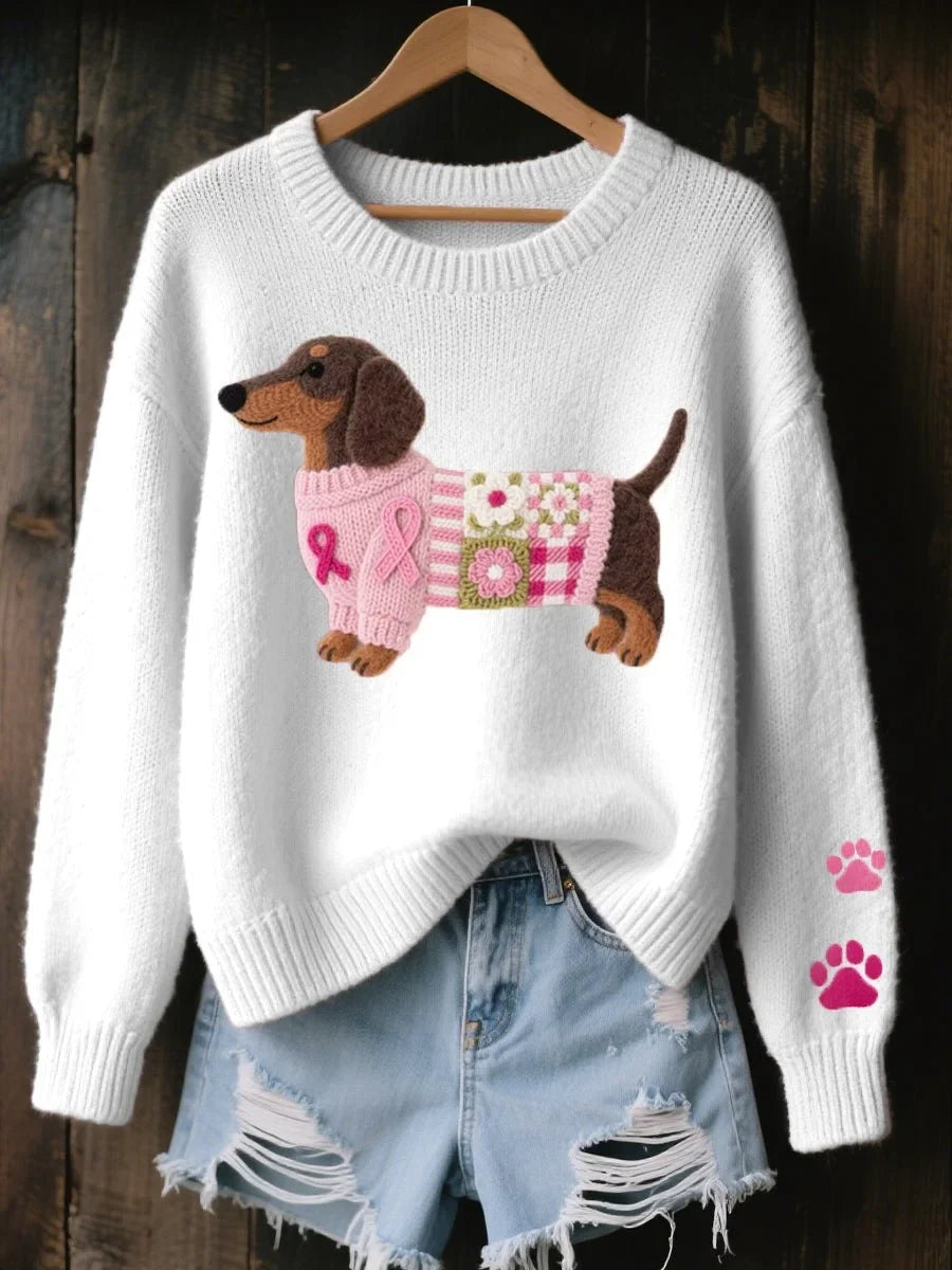 Damen Pullover mit Dackel-Motiv und Rundhalsausschnitt - 3 - Annoboutique