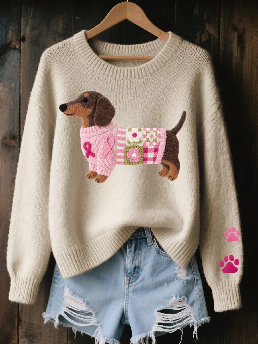 Damen Pullover mit Dackel-Motiv und Rundhalsausschnitt - 5 - Annoboutique