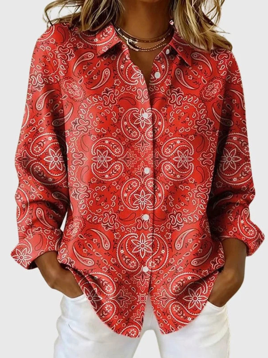 Damenbluse mit Paisleymuster und klassischem Hemdkragen - 3 - Annoboutique