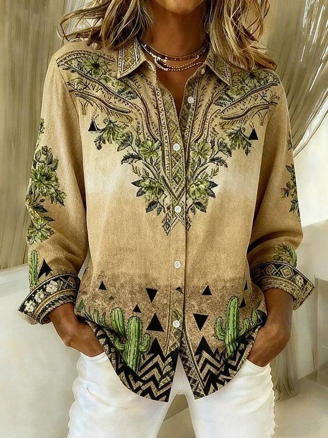 Bluse Damen mit nostalgischem Blumenmuster und Knopfverschluss - 1 - Annoboutique