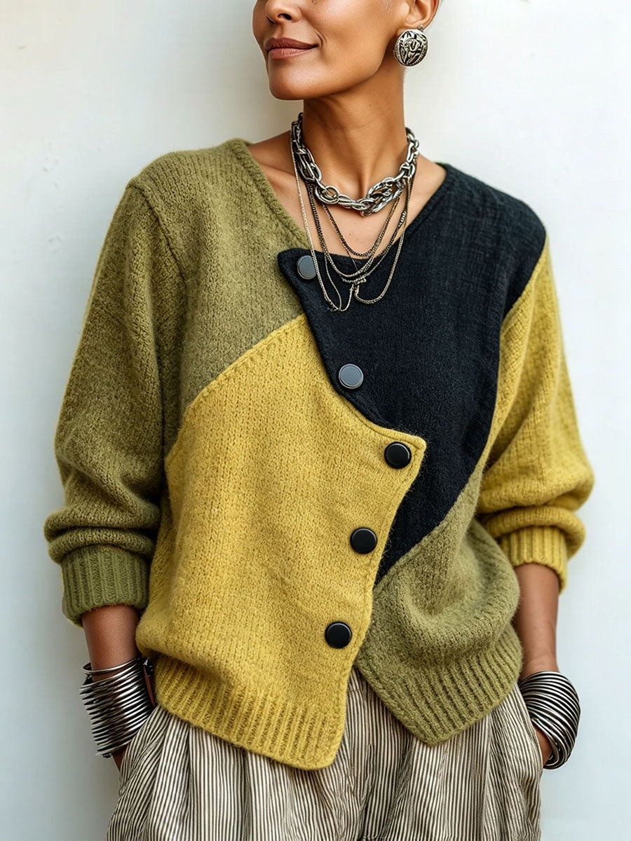 Damen Pullover mit asymmetrischem Schnitt und Knopfdetails - 1 - Annoboutique