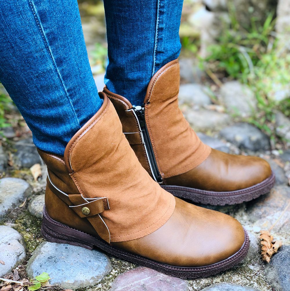 Damen Relaxed Fit Stiefel mit verstellbarem Riemen - 5 - Annoboutique