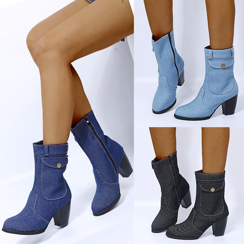 Modische Mid-Leg Stiefel für Damen mit stylischem Absatz - 3 - Annoboutique