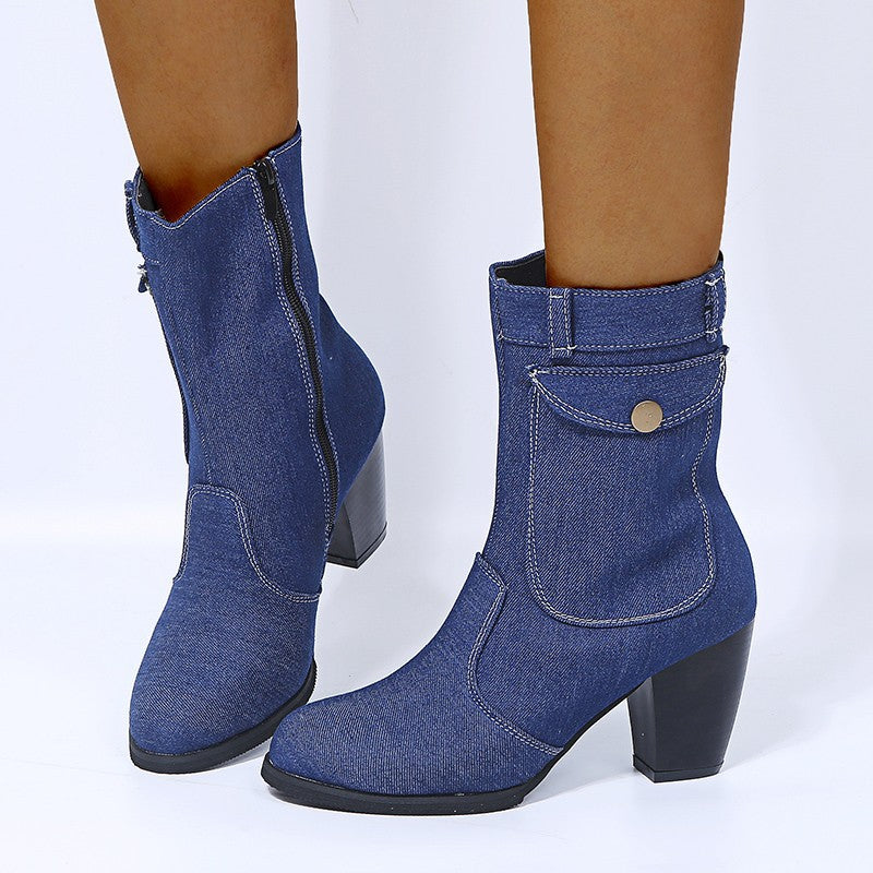Modische Mid-Leg Stiefel für Damen mit stylischem Absatz - 4 - Annoboutique
