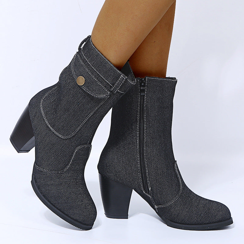 Modische Mid-Leg Stiefel für Damen mit stylischem Absatz - 5 - Annoboutique