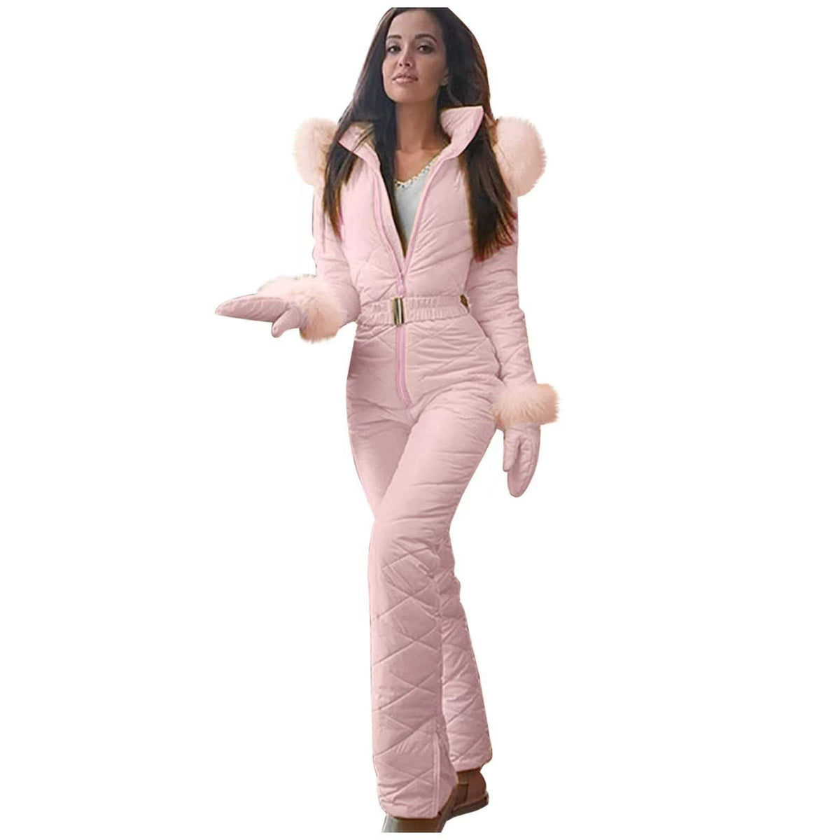Stylischer Damen-Jumpsuit im Slim-Fit mit kuscheligem Kunstfellkragen - 3 - Annoboutique