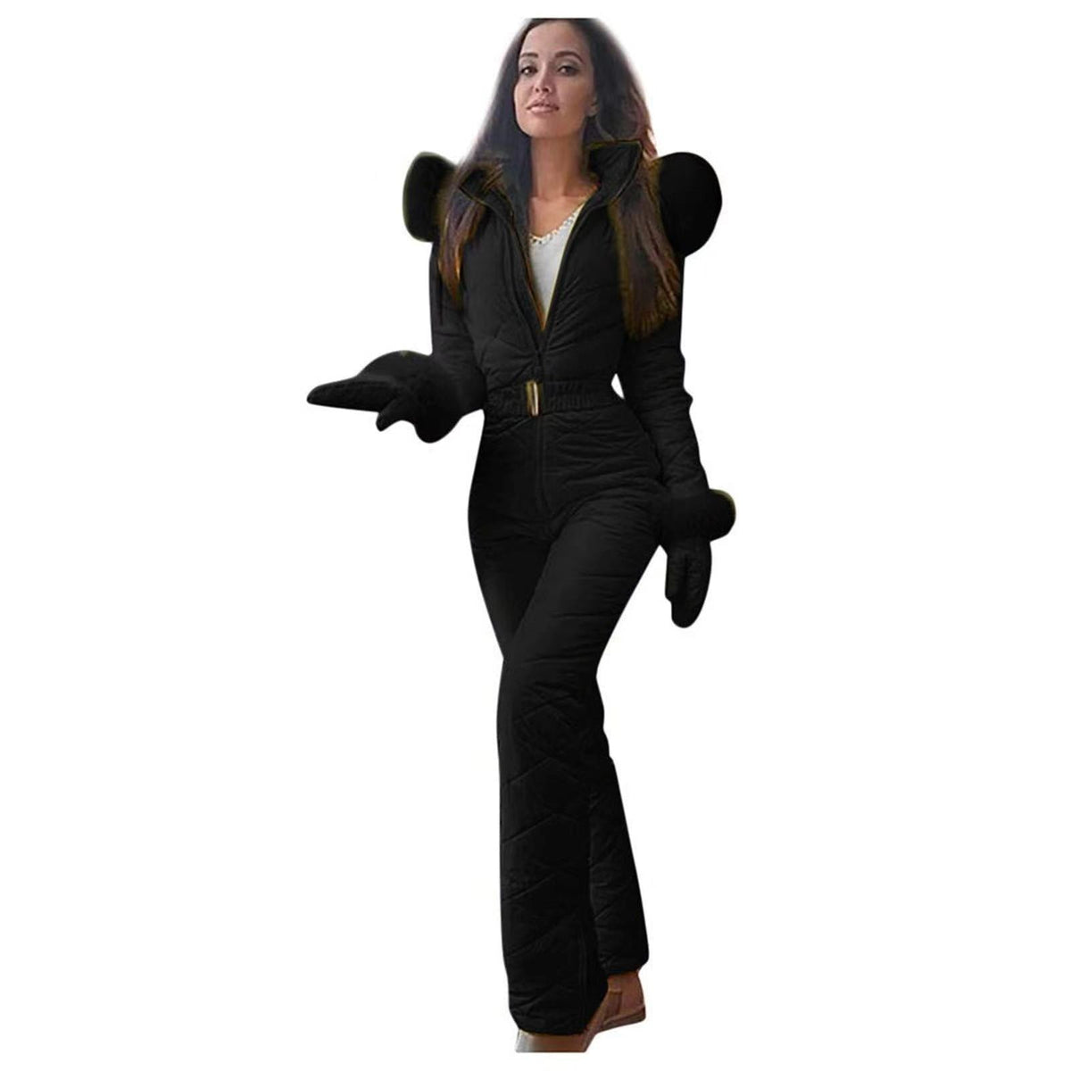 Stylischer Damen-Jumpsuit im Slim-Fit mit kuscheligem Kunstfellkragen - 5 - Annoboutique