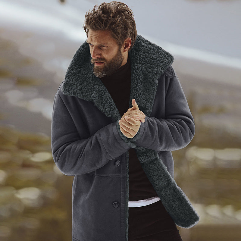 Herren-Mantel in mittellanger Ausführung mit weichem Plüschkragen - 2 - Annoboutique