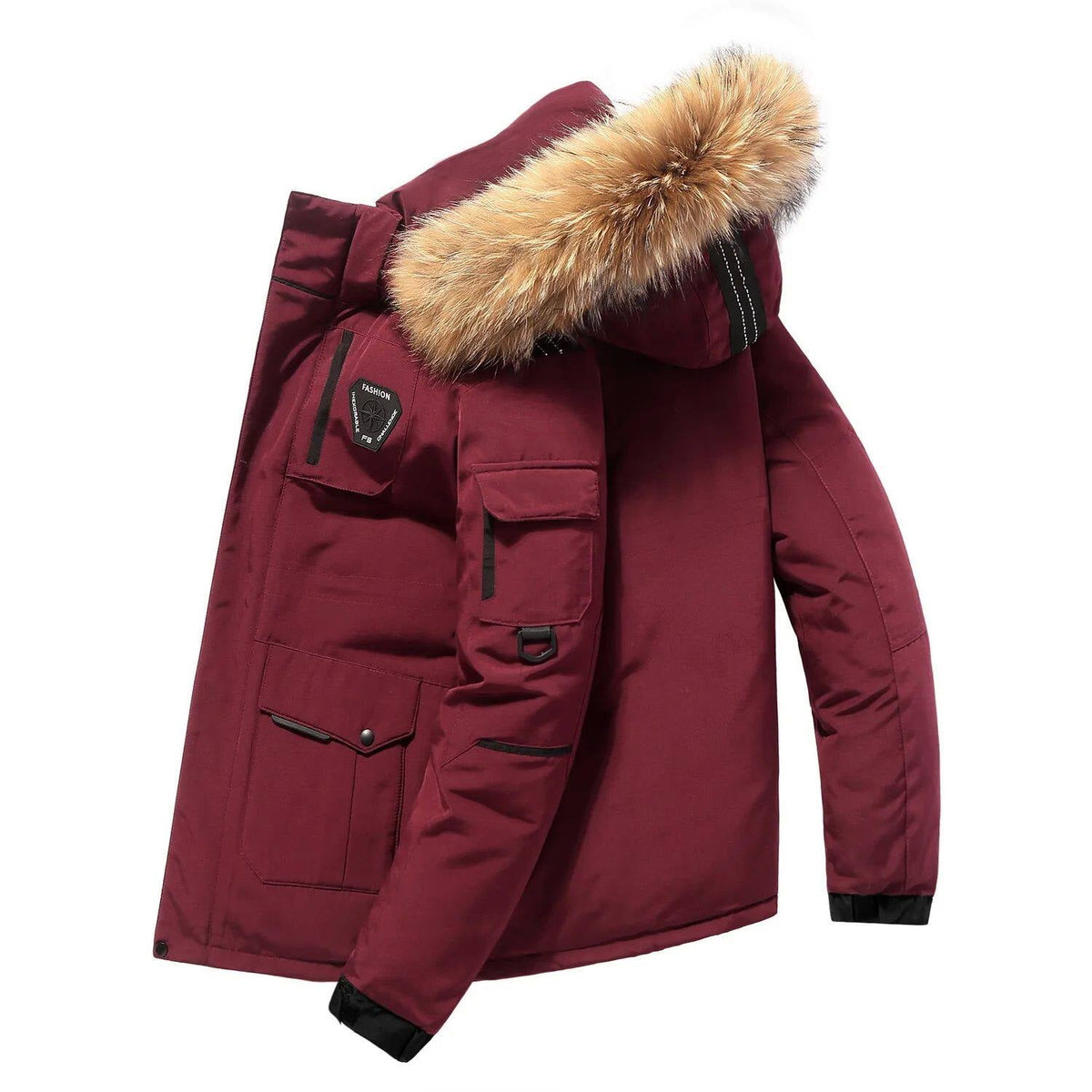 Herrenjacke mit Kapuze und großem Pelzkragen für kalte Tage - 1 - Annoboutique