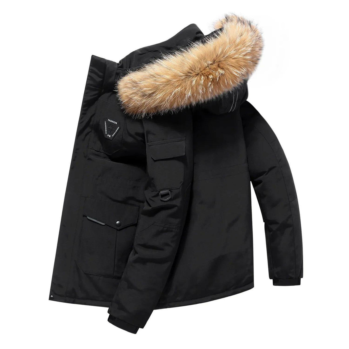 Herrenjacke mit Kapuze und großem Pelzkragen für kalte Tage - 2 - Annoboutique
