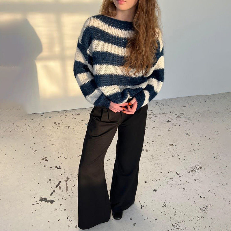 Lässiger Damenpullover mit Streifenmuster und Relaxed Fit - 1 - Annoboutique