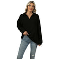 Damen Relaxed Fit Sweatshirt mit modischem V-Ausschnitt und Revers - 7 - Annoboutique