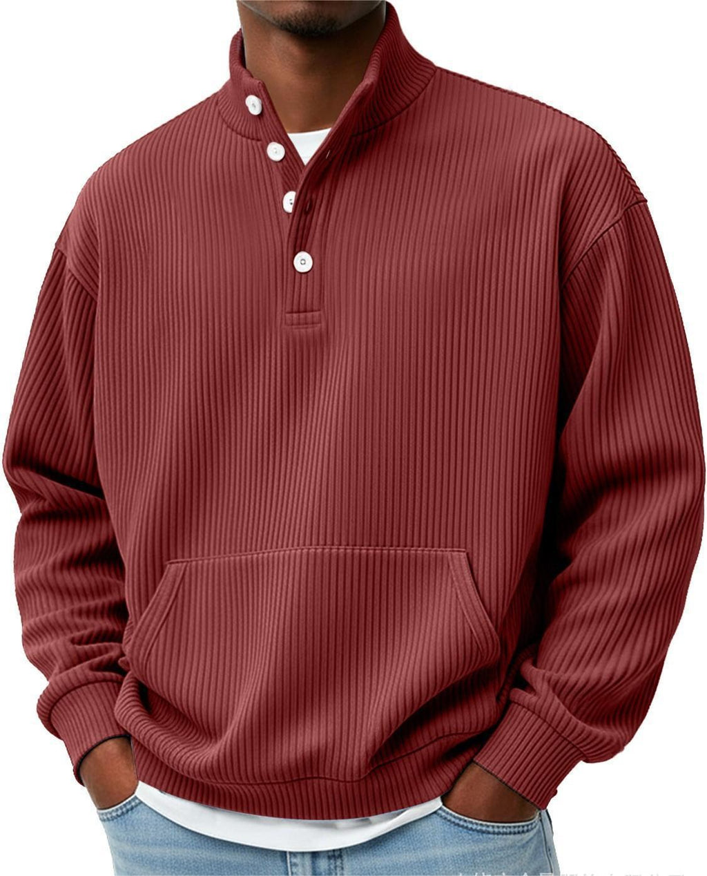 Modisches Herren Sweatshirt mit Knopfleiste und langen Ärmeln - 1 - Annoboutique