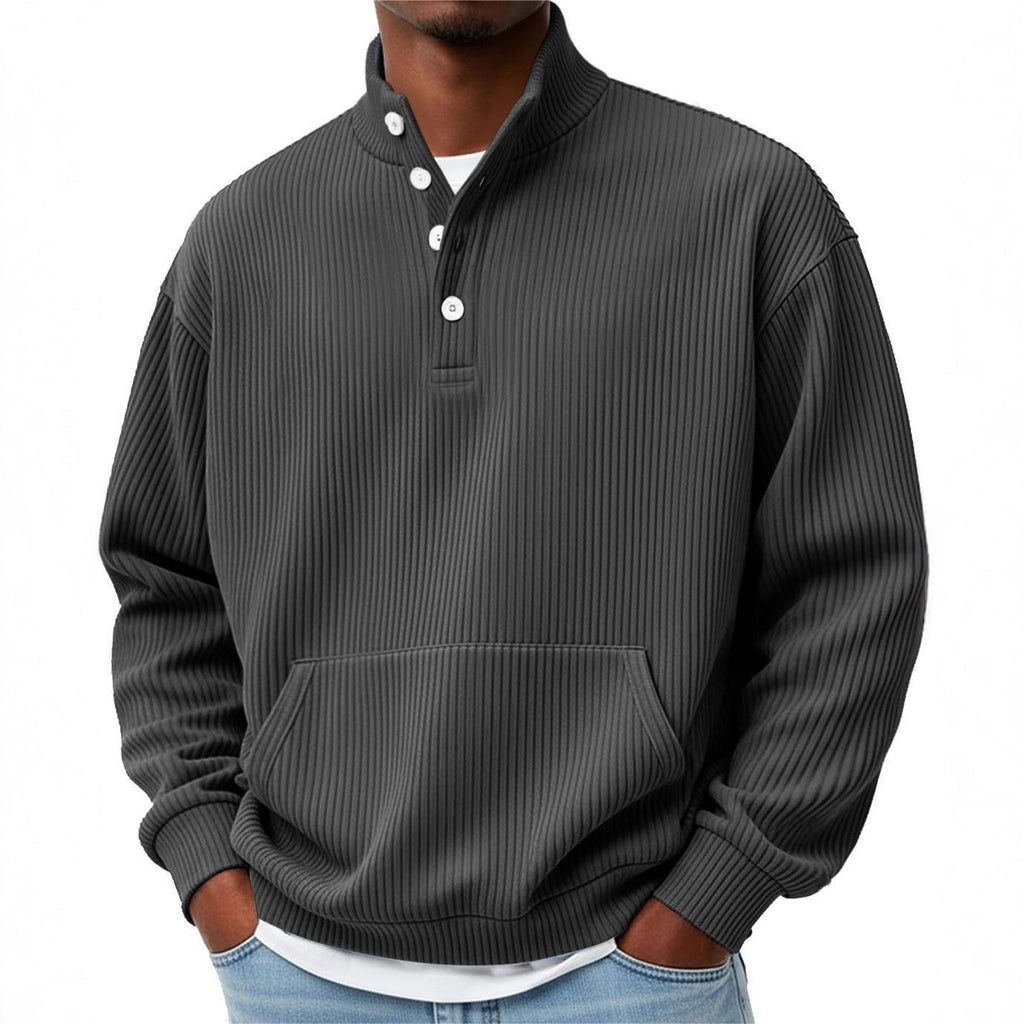 Modisches Herren Sweatshirt mit Knopfleiste und langen Ärmeln - 2 - Annoboutique