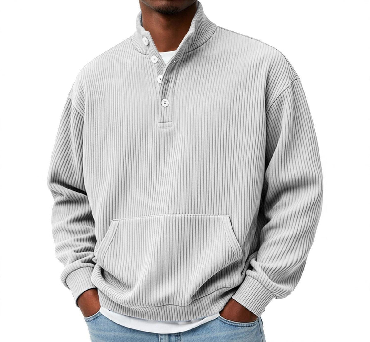Modisches Herren Sweatshirt mit Knopfleiste und langen Ärmeln - 3 - Annoboutique