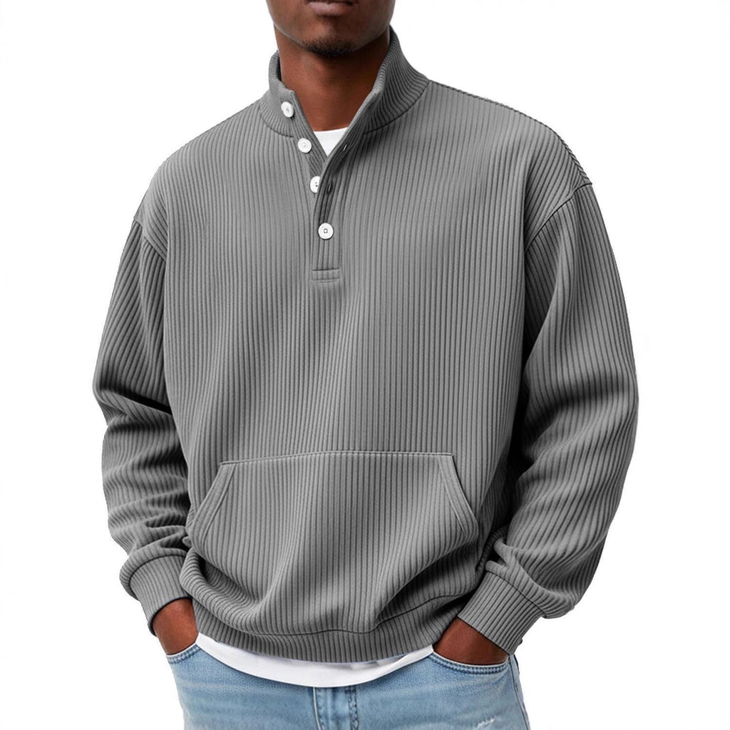 Modisches Herren Sweatshirt mit Knopfleiste und langen Ärmeln - 4 - Annoboutique