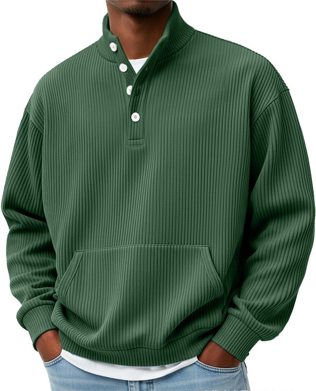 Modisches Herren Sweatshirt mit Knopfleiste und langen Ärmeln - 6 - Annoboutique