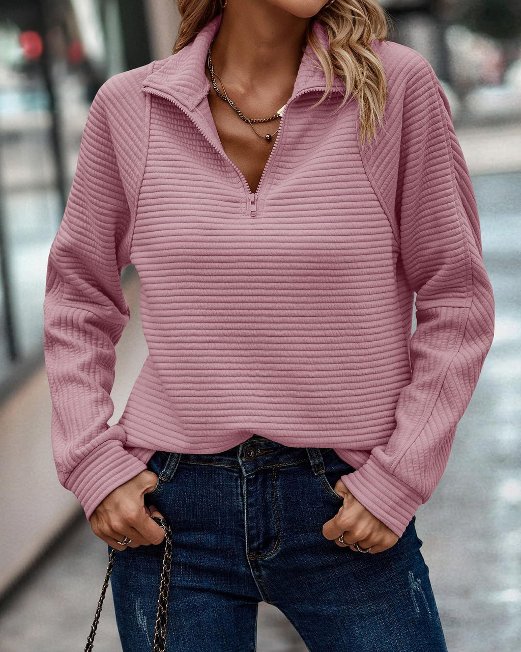 Modischer Damen Hoodie mit praktischem Stehkragen und Reißverschluss - 3 - Annoboutique